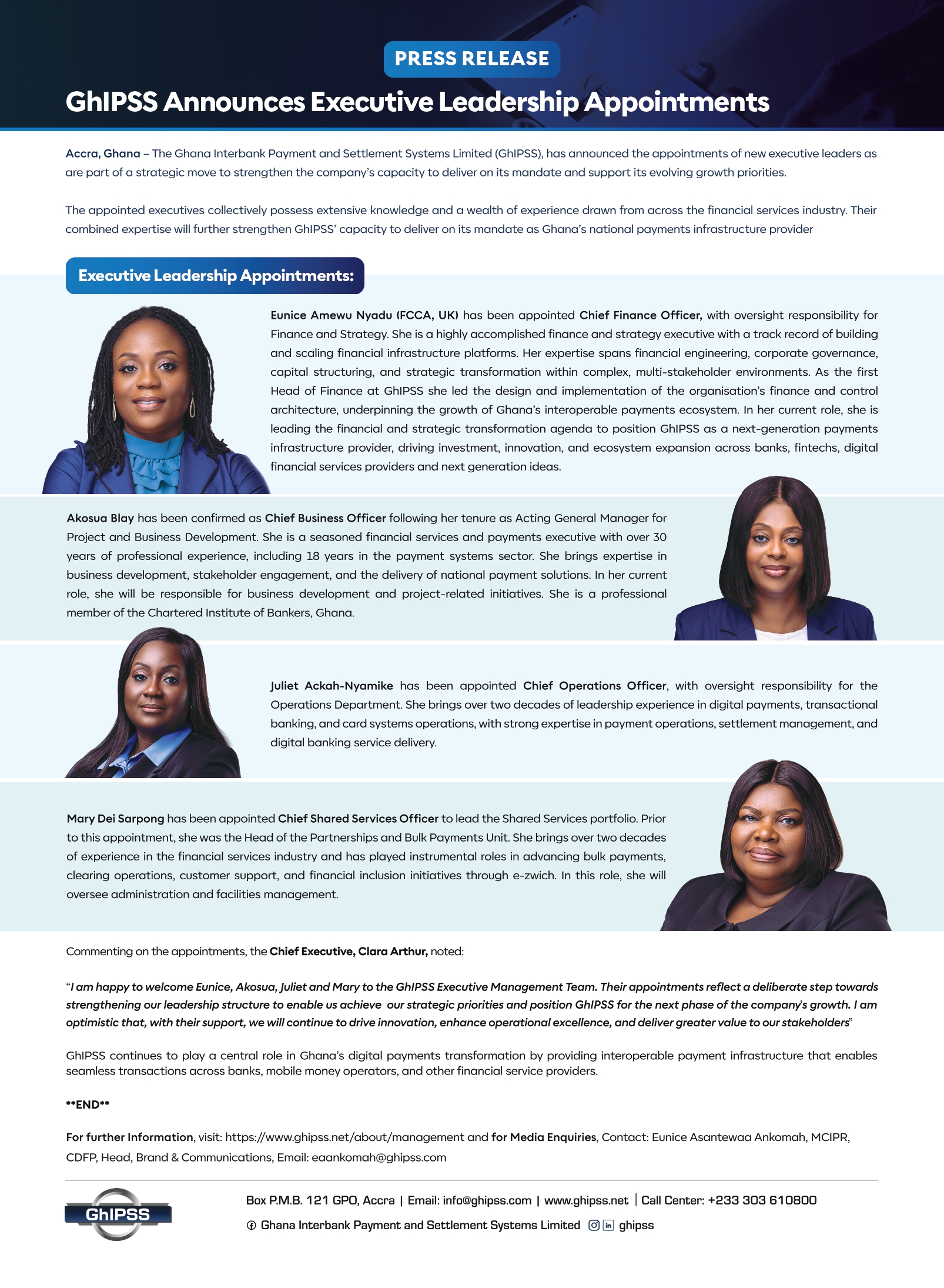 GhIPSS Executive Leadership Appointments